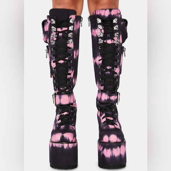 CURRENT MOOD Magenta Tie Dye Obsidian Pocket 2.0 Platform Boots Black Pink 10 - Picture 10 of 12